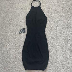Bebe Black Ribbed Knit Halter  Stretch Bodycon Dress Size S NWT Y2K Club